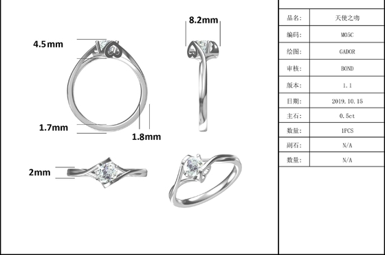 Kadınlar 3 Karat Doğal Mozanit Yüzük Değerli Taş Düğün Promise Nişan