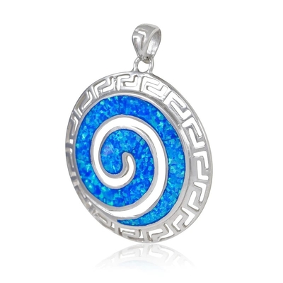 925 Ayar Gümüş Hawai Mavi Ateş Opal Yunan Anahtar Menderes Meandros Spiral Kristal Kolye