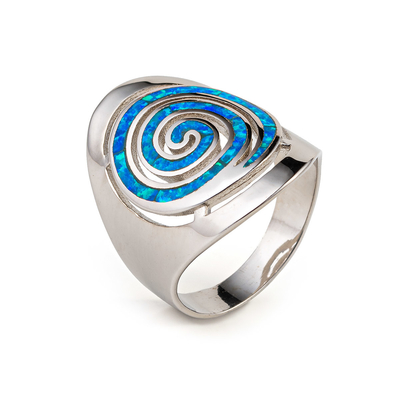 925 Ayar Gümüş Yunan Anahtar Mavi Menderes Opal Spiral Nişan Küpesi Kadınlar İçin