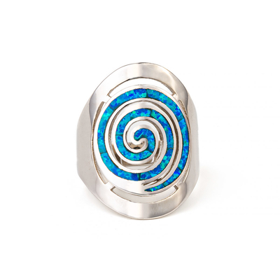 925 Ayar Gümüş Yunan Anahtar Mavi Menderes Opal Spiral Nişan Küpesi Kadınlar İçin