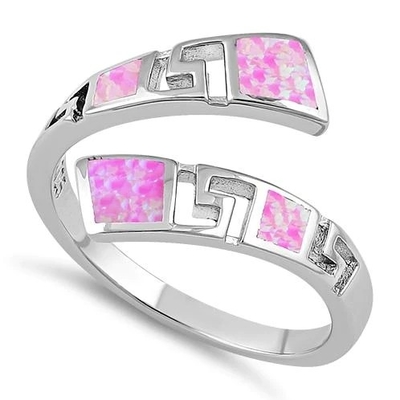 925 Ayar Gümüş Yunan Sonsuzluk Desenli Lab Opal Band Yüzük Ham Opal Takı