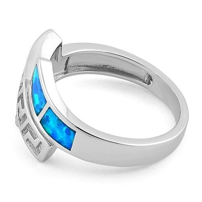 925 Ayar Gümüş Yunan Sonsuzluk Desenli Lab Opal Band Yüzük Ham Opal Takı