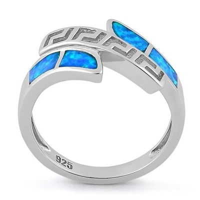 925 Ayar Gümüş Yunan Sonsuzluk Desenli Lab Opal Band Yüzük Ham Opal Takı