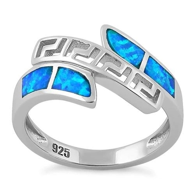 925 Ayar Gümüş Yunan Sonsuzluk Desenli Lab Opal Band Yüzük Ham Opal Takı
