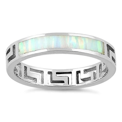 925 Ayar Gümüş Yunan Sonsuzluk Desenli Lab Opal Band Yüzük Ham Opal Takı