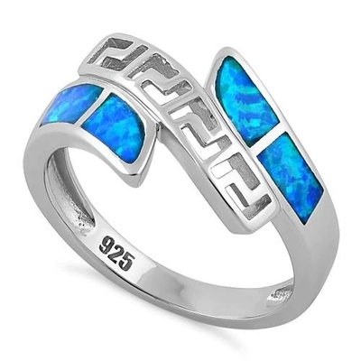 925 Ayar Gümüş Yunan Sonsuzluk Desenli Lab Opal Band Yüzük Ham Opal Takı