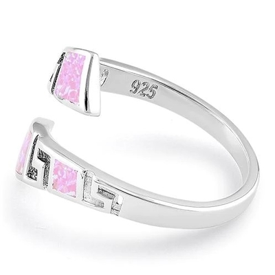 925 ayar gümüş yunan benzersiz desen pembe lab ateş opal alyans kadınlar için
