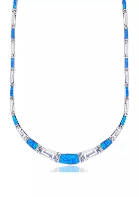 925 Ayar Gümüş Yunan Eşsiz Desen Tasarımları Mavi Opal Menderes Yuvarlak Kolye