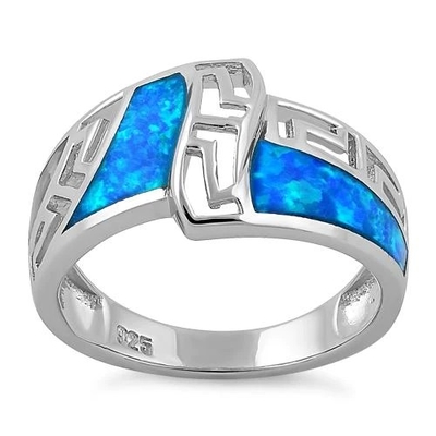 Opal Yunan Desen Lab Opal Safir Nişan Kadın Yüzük 925 Ayar Gümüş Kız Çocuk