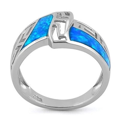 Opal Yunan Desen Lab Opal Safir Nişan Kadın Yüzük 925 Ayar Gümüş Kız Çocuk