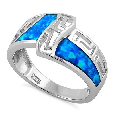 Opal Yunan Desen Lab Opal Safir Nişan Kadın Yüzük 925 Ayar Gümüş Kız Çocuk