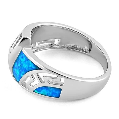 Opal Yunan Desen Lab Opal Safir Nişan Kadın Yüzük 925 Ayar Gümüş Kız Çocuk