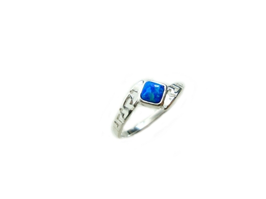 Sterling Sliver 925 Antik Yunan Menderes Anahtarı Modern Dalga Tasarımı Mavi Opal Yüzük Kadınlar İçin