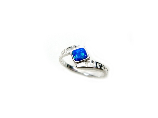 Sterling Şerit 925 Antik Yunan Menderes Anahtarı Modern Ateş Gökkuşağı Mavi Opal Nişan Yüzüğü