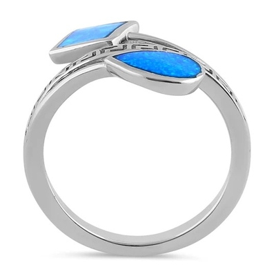 Sterling Sliver 925 Antik Yunan Menderes Anahtarı Modern Dalga Tasarımı Mavi Opal Yüzük Kadınlar İçin
