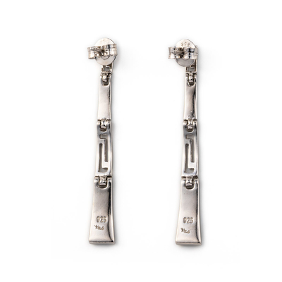 Retro Yunan Anahtar Kıvrımlı Gümüş Mavi Ateş Opal Dangle Küpe Kadınlar Için Yüksek Kaliteli Takı