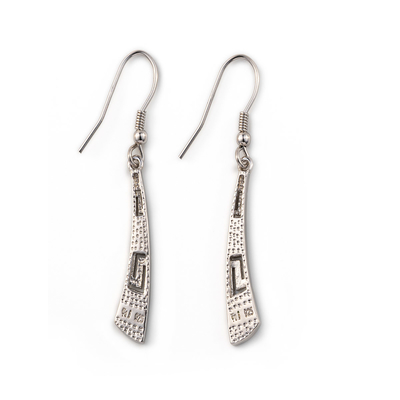 Retro Yunan Anahtar Kıvrımlı Gümüş Mavi Ateş Opal Dangle Küpe Kadınlar Için Yüksek Kaliteli Takı