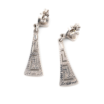 Retro Yunan Anahtar Kıvrımlı Gümüş Mavi Ateş Opal Dangle Küpe Kadınlar Için Yüksek Kaliteli Takı
