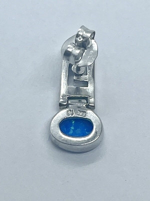 925 Greek Key Round Dangle Blue Lab Oluşturuldu Opal Küpeler 3.9 Gram Estate Vintage Kızlar İçin