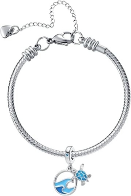 Tropikal Deniz Yıldızı ve Deniz Kabuğu Askılı Charm - 925 Ayar Gümüş Boncuk - Avrupa Stili Boncuk Charm Bileklik