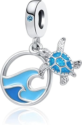 Tropikal Deniz Yıldızı ve Deniz Kabuğu Askılı Charm - 925 Ayar Gümüş Boncuk - Avrupa Stili Boncuk Charm Bileklik