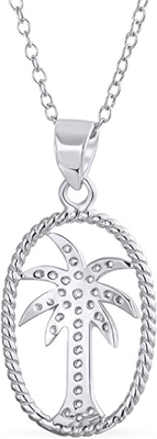 Silver Smile - Kadınlar için 17.5 inç Çapa Zinciri ile Katı Gümüş Güzel Tropikal Palmiye Ağacı Kolye Kolye