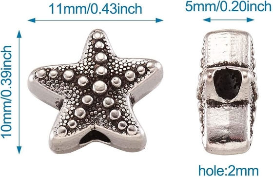 50 Adet Antik Gümüş Denizyıldızı Hayvan halka boncuk Tibet Metal Okyanus Deniz Yaşamı 10x11mm