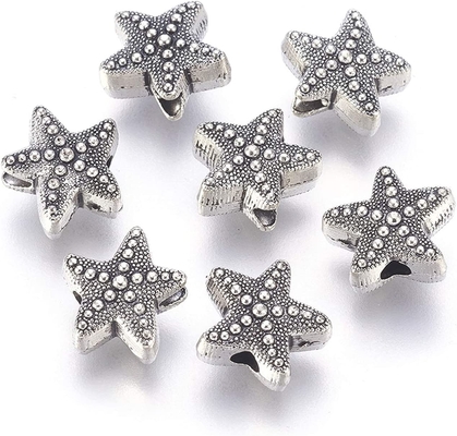 50 Adet Antik Gümüş Denizyıldızı Hayvan halka boncuk Tibet Metal Okyanus Deniz Yaşamı 10x11mm