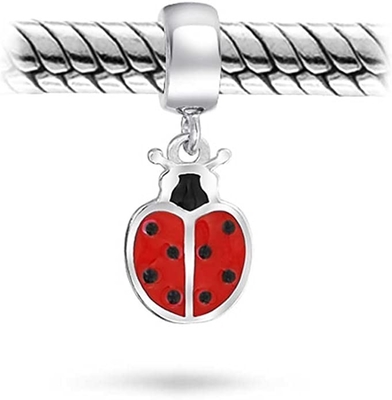 Böcek Bahçe Anne Bebek Uğur Böceği Kırmızı CZ Dangle Charm Boncuk İyi Şanslar