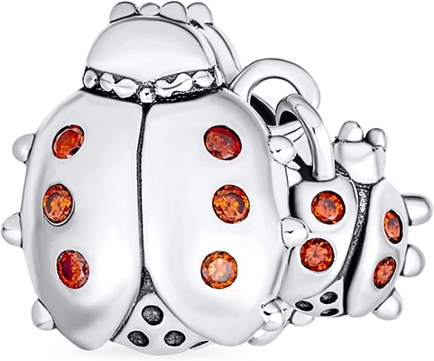 Böcek Bahçe Anne Bebek Uğur Böceği Kırmızı CZ Dangle Charm Boncuk İyi Şanslar