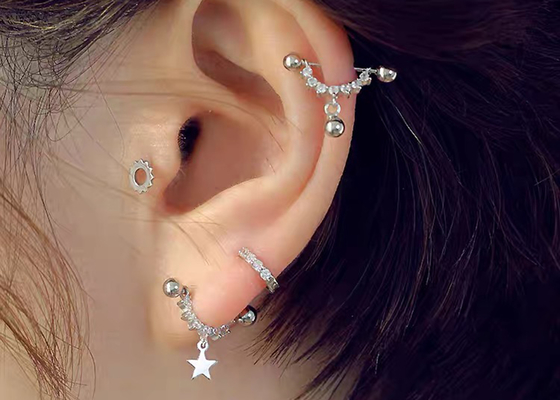 0.126ct 14k Altın Pırlanta Kıkırdak Küpeler, 14pcs Piercing sarmal küpeler OEM
