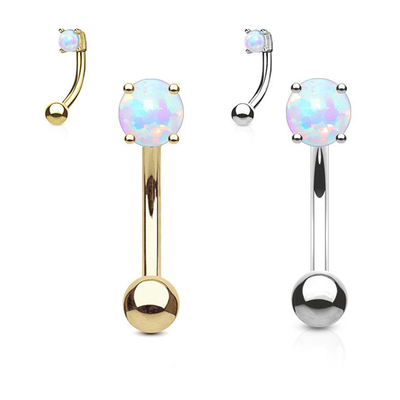 25mm Uzunluk 18k Altın Burun Saplaması, Beyaz Köknar Opal ile OEM Burun Halkası Piercing