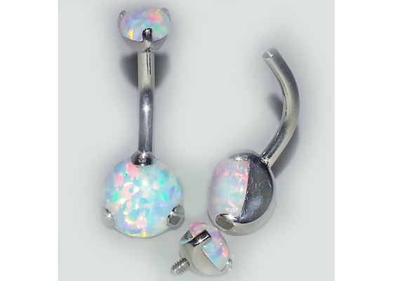 25mm Uzunluk 18k Altın Burun Saplaması, Beyaz Köknar Opal ile OEM Burun Halkası Piercing