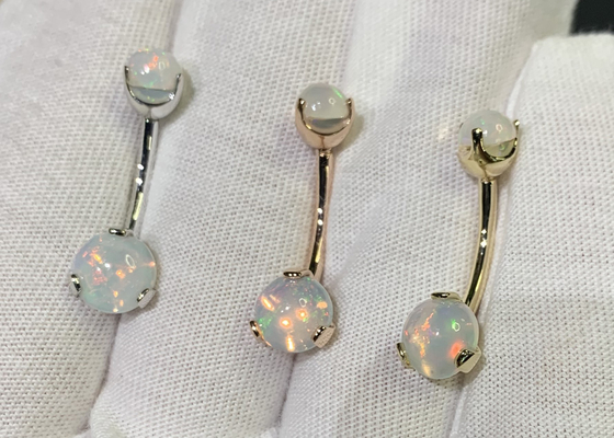 25mm Uzunluk 18k Altın Burun Saplaması, Beyaz Köknar Opal ile OEM Burun Halkası Piercing