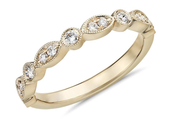 9K 0.13ct Altın ve Pırlanta İstifleme Yüzükleri 1.5MM genişlik Yuvarlak kesim ODM