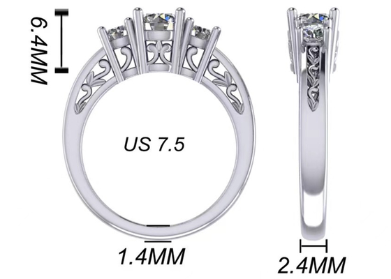 0.8ct 14k Som Altın Mücevherat, Prong Ayarı RD5.85mm Pırlanta Üç Taş Yüzük