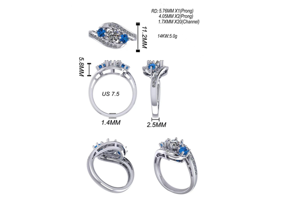 0.8 Karat Doğal Mavi Topaz Yüzük Prong Nişan için Ayar Tipi