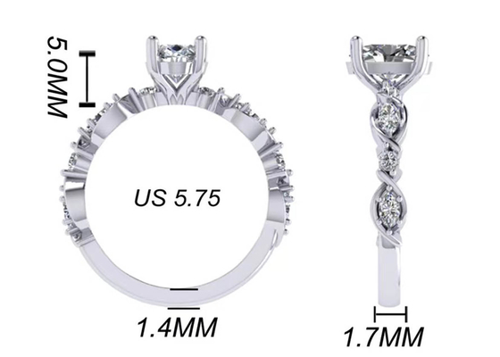 6.4mm 18k Beyaz Altın Pırlanta Alyans, Oval Şekil Pırlanta Yüzük OEM ODM