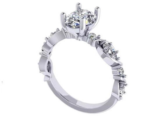 6.4mm 18k Beyaz Altın Pırlanta Alyans, Oval Şekil Pırlanta Yüzük OEM ODM