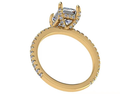 Zümrüt Kesim 18 Ayar Rose Gold Yüzük ile 7.58×5.83mm Ebat Doğal Pırlanta OEM
