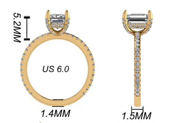 Zümrüt Kesim 18 Ayar Rose Gold Yüzük ile 7.58×5.83mm Ebat Doğal Pırlanta OEM