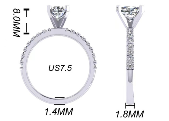 Yuvarlak Kesim 1.5 Karat Oval Pırlanta Yüzük 2.45g Ağırlık OV8 × 6MM Nişan İçin Boyut