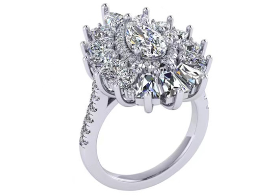 1.5ct 49pcs Klasik Halo Pırlanta Alyans Beyaz Altın Renk Kaplama ODM