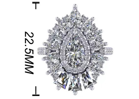 1.5ct 49pcs Klasik Halo Pırlanta Alyans Beyaz Altın Renk Kaplama ODM