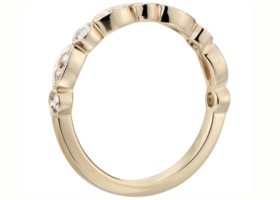 Yarım Sonsuzluk 14 Ayar Sarı Altın Alyans Yüzük Fantezi Kesim G-H VS1 0.28ct Pençe Ayarı