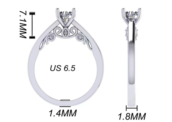 Pençe Ayarlı 18 Ayar Beyaz Altın Alyans, GIA 5.35mm Yuvarlak Parlak Kesim Pırlanta Yüzük