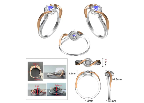 Tanzanit Takı 14K Som Altın Mücevher Çapraz Bantlar RD6.4MM Ana Taş