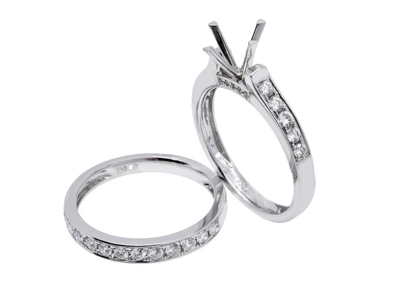 Çift Yuvarlak Şekil Nişan Yüzüğü, 0.72ct 18K Beyaz Altın Yüzük OEM ODM
