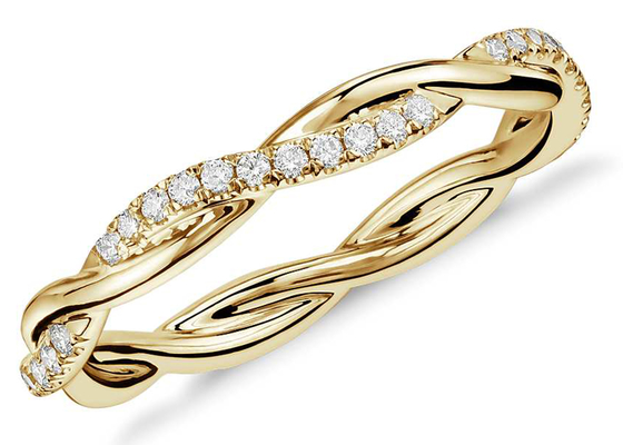0.44ct Twist Link 14K Sarı Altın Takı 3.8mm-4.3mm Bant Boyutu Pençe Ayar Tipi