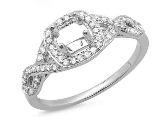 0.38ct 1.3mm 14 k Beyaz Altın Yarı Montaj Yüzükler Doğum Günü için Yastık Kesimi